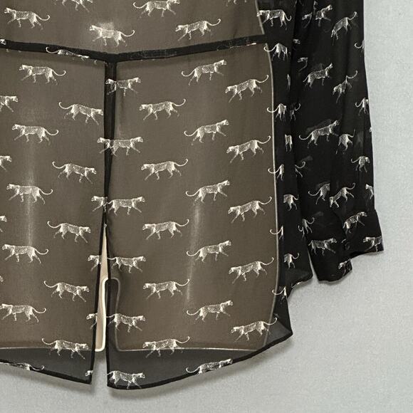 Lane Bryant Women Top Plus 14 Black Sheer Cheetah Leopard Classic Retro Office - Picture 7 of 15